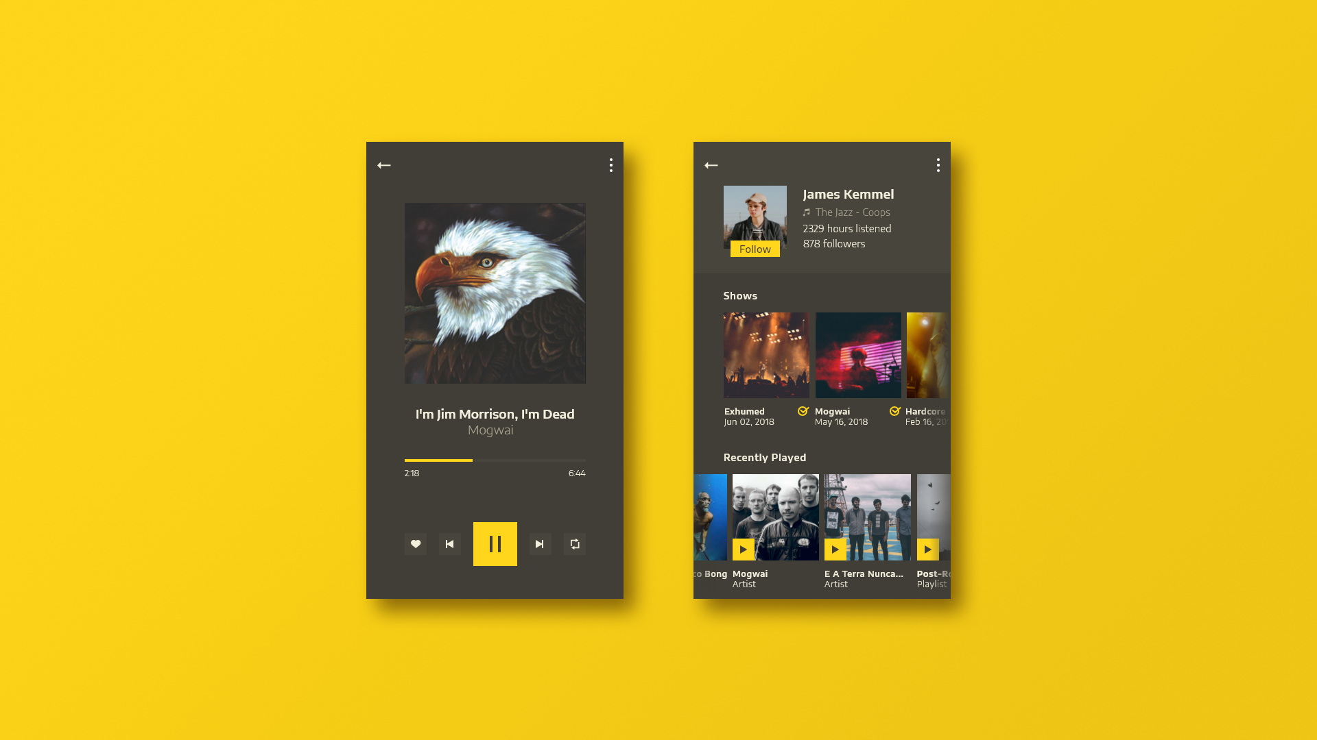 Interface de um player de música