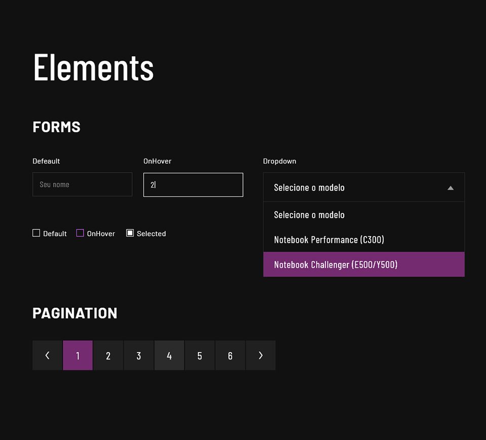 Elementos da interface, páginação, dropdown e inputs