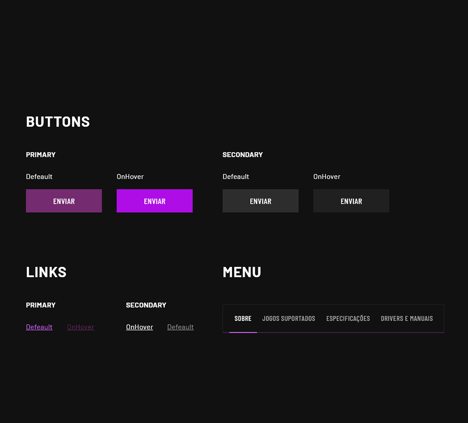 Elementos da interface, botões, menus e links 
